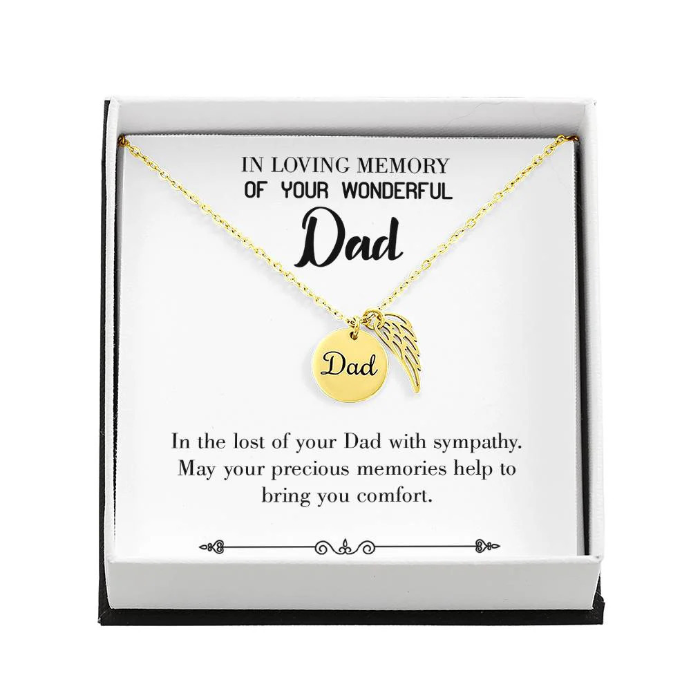 Memories Bring Comfort Dad Angel Wing Necklace Gold Finish Luxury Box
